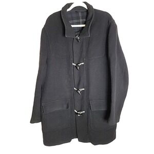 Digel Men's XXL Black Wool Duffle Coat Toggle Zip Plaid Lining Missing Hood